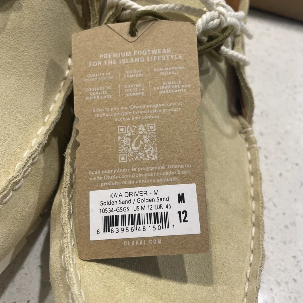 NWT Olukai KA'A DRIVER Mens Size 12 Italian Suede‎ Leather Loafers Golden Sand